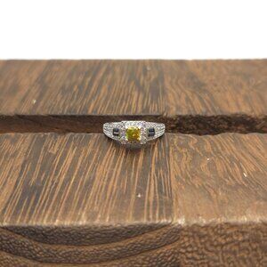 Size 6.25 Sterling Silver Square Opal With Cubic Zirconia Accents Ring A1508